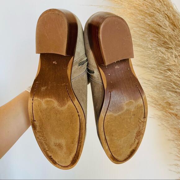SAM EDELMAN Beige Tan Suede Leather Ankle Short Boot Booties Zipper Shoes 9.5 - Picture 5 of 8
